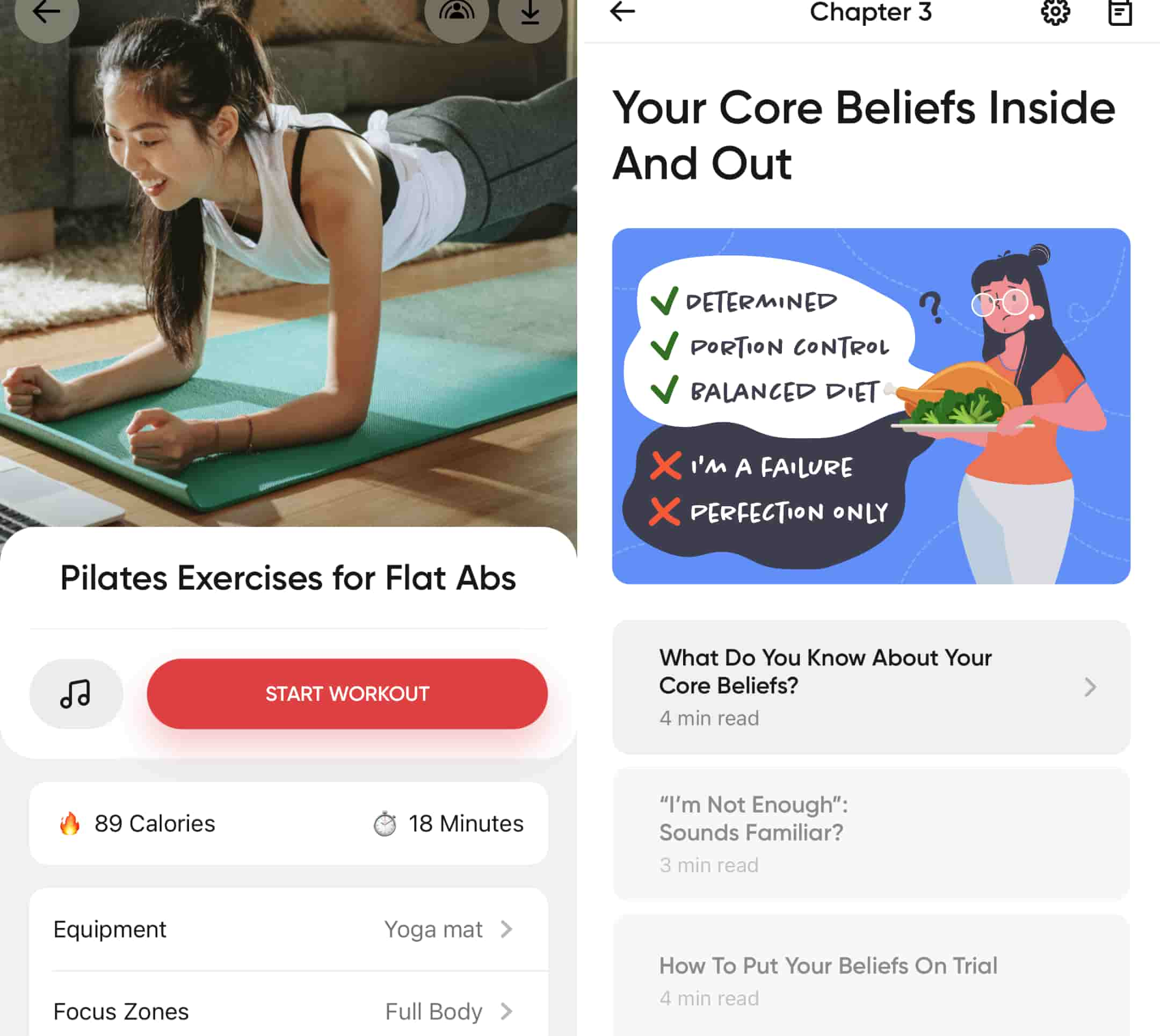 BetterMe review screenshot - workout overview and mindset training
