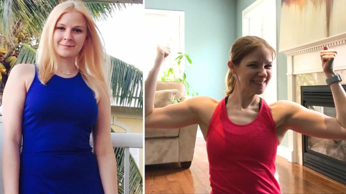 signs you are gaining muscle - I weighed about the same in both these pictures but was much leaner in the right photo and wore a size smaller.